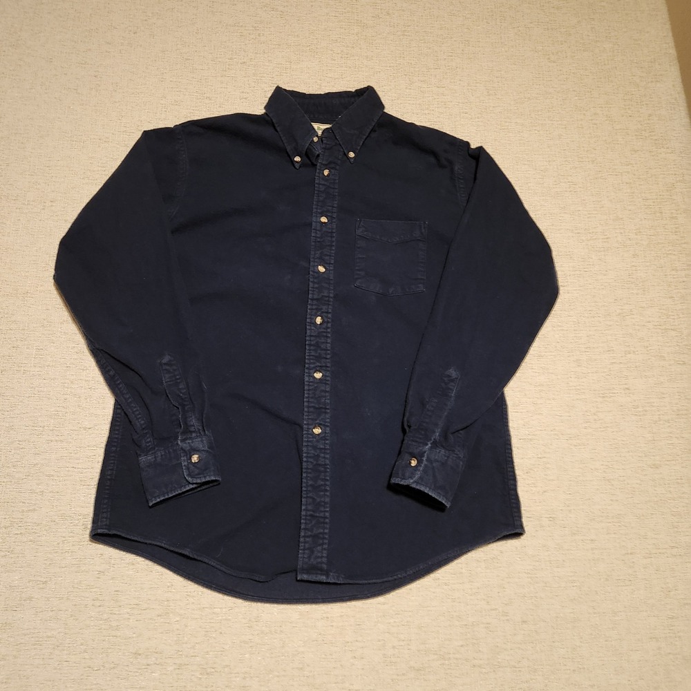 LL Bean Chamois Cloth Shirt Mens Large Navy Blue Long Sleeve Button Down Cotton